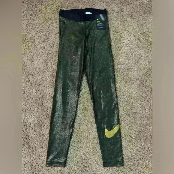 Nike Pro-cool Leggings Women’s Small Black/Gold Sparkle - Picture 1 of 5